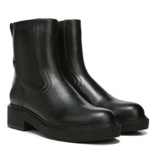 Franco Sarto Karbon Boots Women 8 Black Leather Platform Ankle Boot Lug Sole Zip